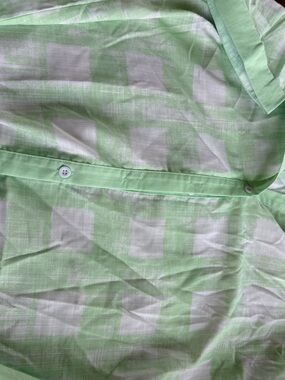 Womens Light Green Windowpane Short-Sleeve Shirt